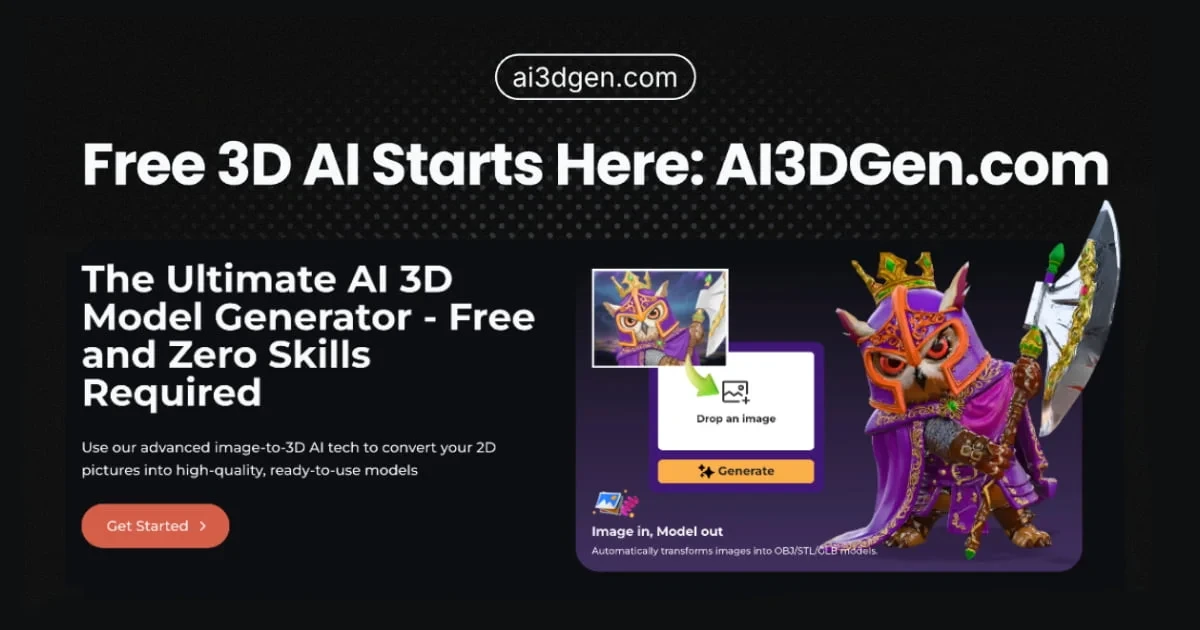 AI3DGen - Turn any image into a production-ready 3D model in seconds. AI-powered image-to-3D generation for creators, designers, and game developers.