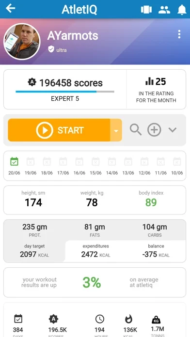 AtletIQ - Workout log with 547 exercises that calculates working weight, sets and reps for your goal and level, then adjusts the load after every workout. iPhone, Android and web.