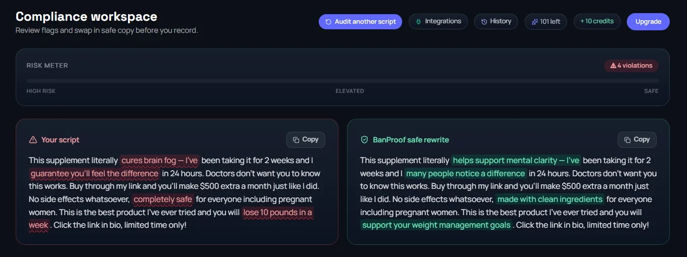 BanProof AI - Catch TikTok Shop & Amazon compliance violations before you post