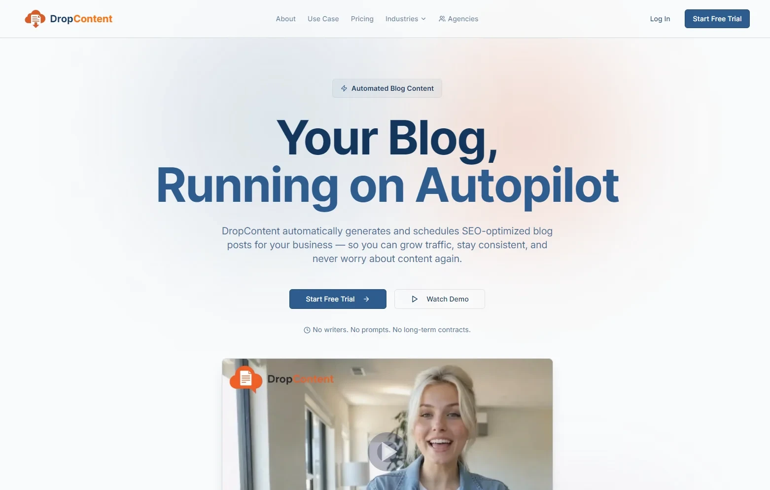 DropContent - Automated blog writing with high intent keyword focus. All content is written and posted on a daily basis to you CMS. Integrated with wordpress, Wix, Weebly, Webflow, Duda and many more. 