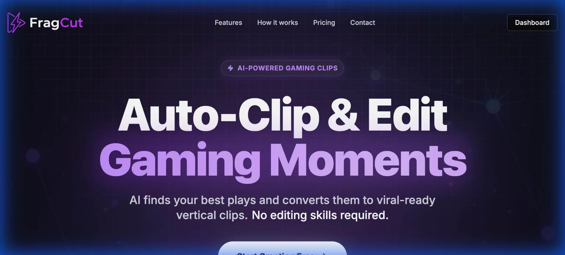 FragCut - AI gaming clip generator that automatically finds and cuts your best gaming moments into shareable highlights.