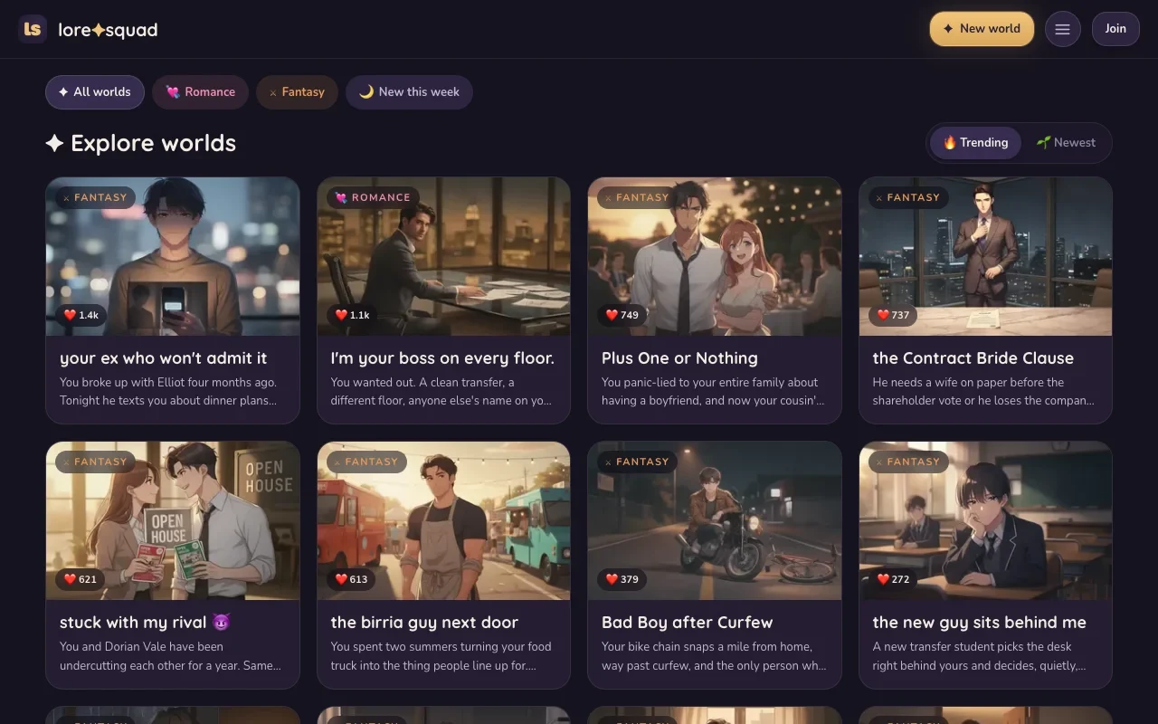 Loresquad - Choose-your-own-adventure AI stories where every choice branches the plot. Read, roleplay, and co-author living worlds - you decide what happens next.