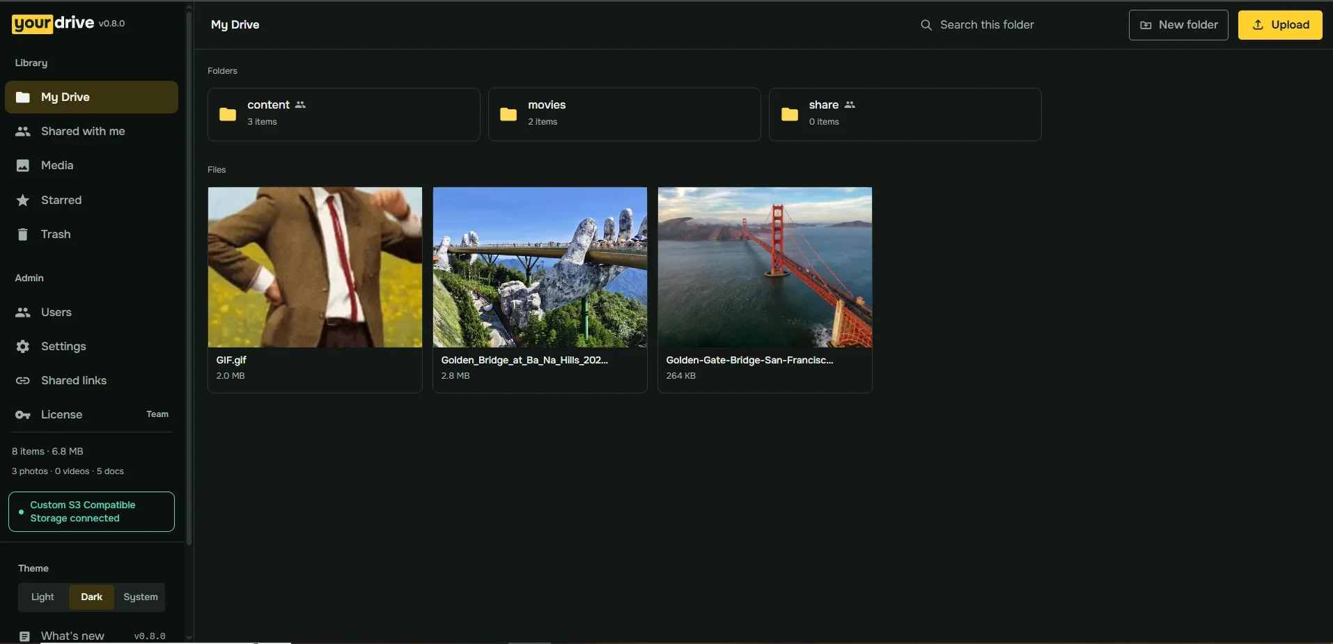 YourDrive - YourDrive is a self-hosted file manager for organizing and managing files using your own cloud storage, with folders, drag-and-drop, and a media timeline.