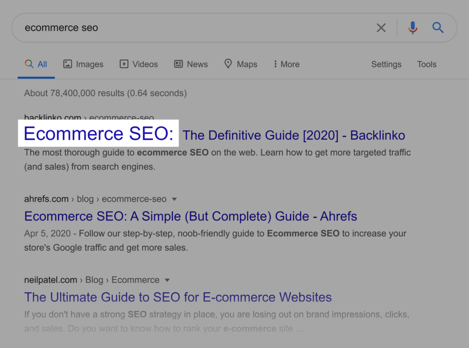 电子商务 SEO 谷歌 SERP