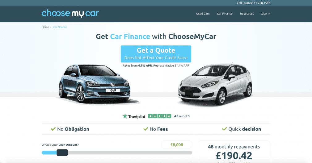 选择MyCar汽车金融页面
