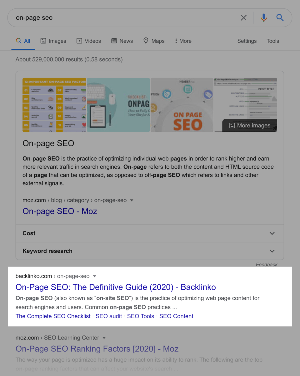 页面搜索引擎优化 Google SERP