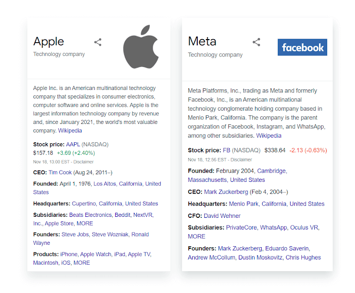 Google for Apple 和 Meta 上的知识图谱