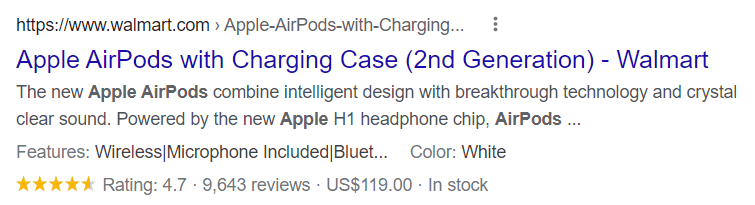 Google上带有架构标记的产品的丰富网页的摘要
