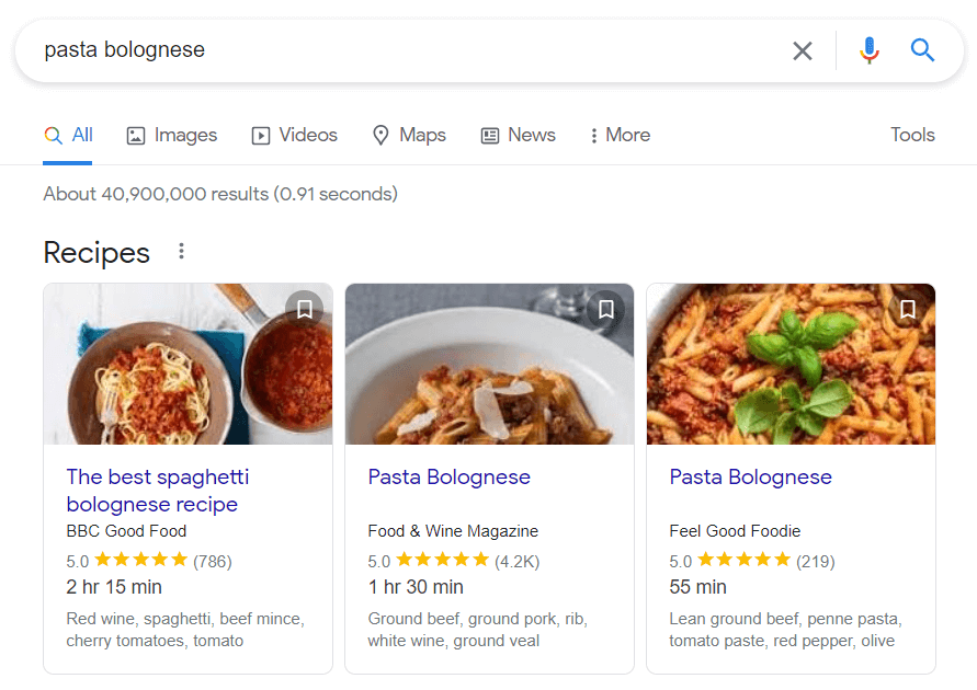 谷歌上的食谱轮播