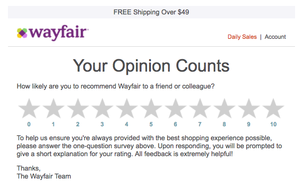 Wayfair 反馈电子邮件