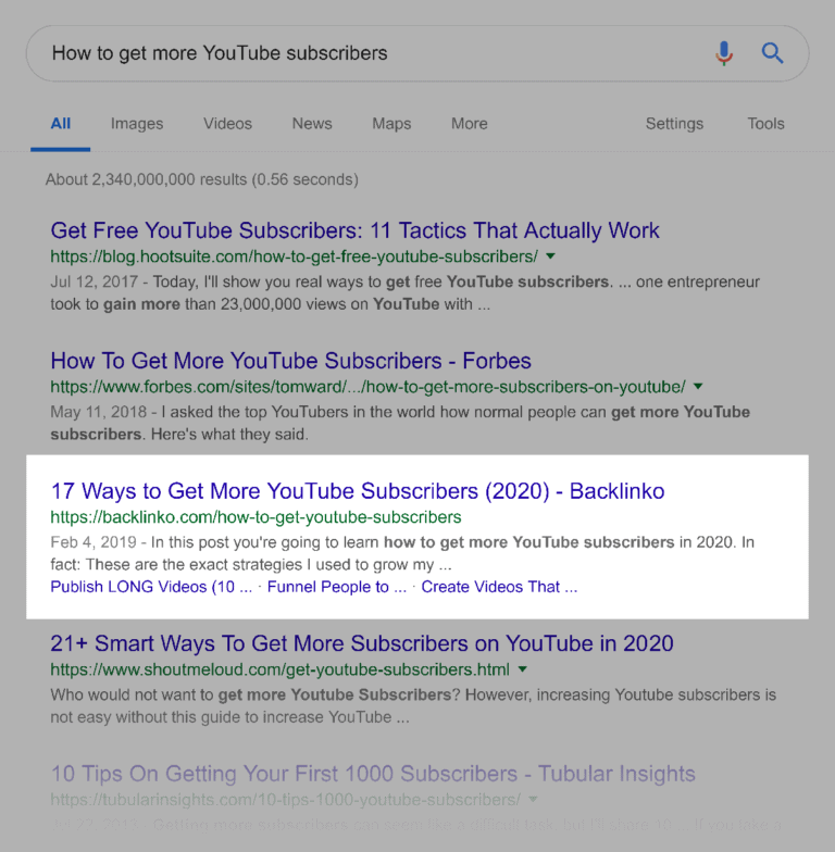 Google SERP YouTube订阅者