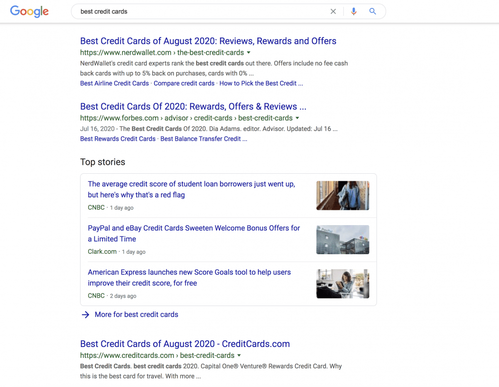 最佳信用卡 SERP 结果