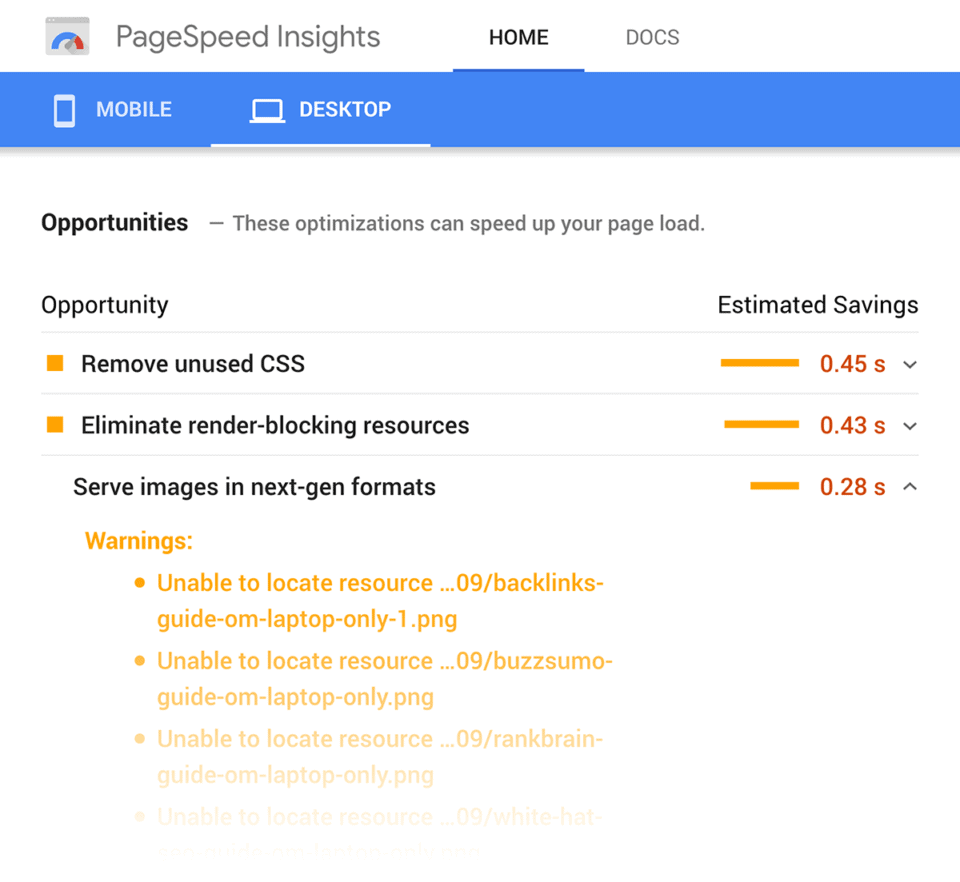 PageSpeed Insights – 机会