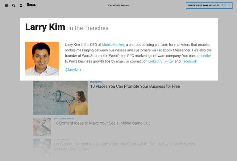拉里·金 (Larry Kim) 在 Inc. 上发表客座文章