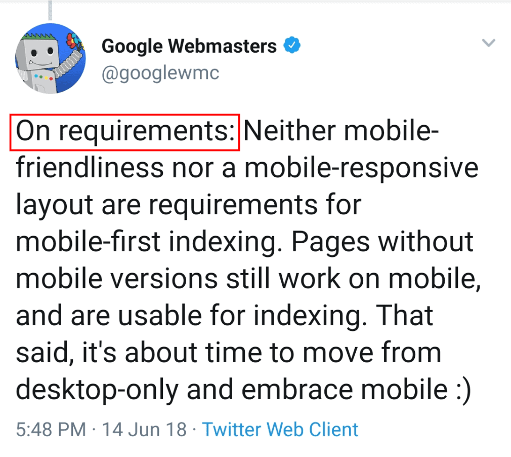 Google 移动优先索引要求