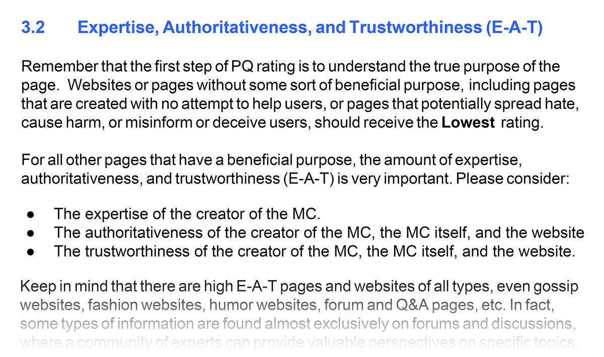 E-A-T section of guidelines
