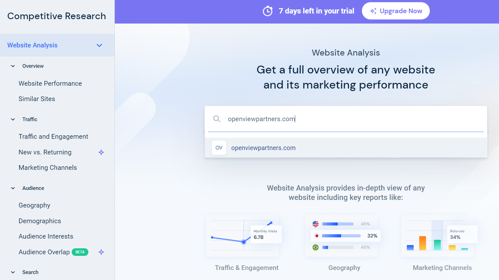 Similarweb 为每个入站用户提供的测验结果的屏幕截图，以指导他们完成整个旅程并找到他们需要的正确工具。