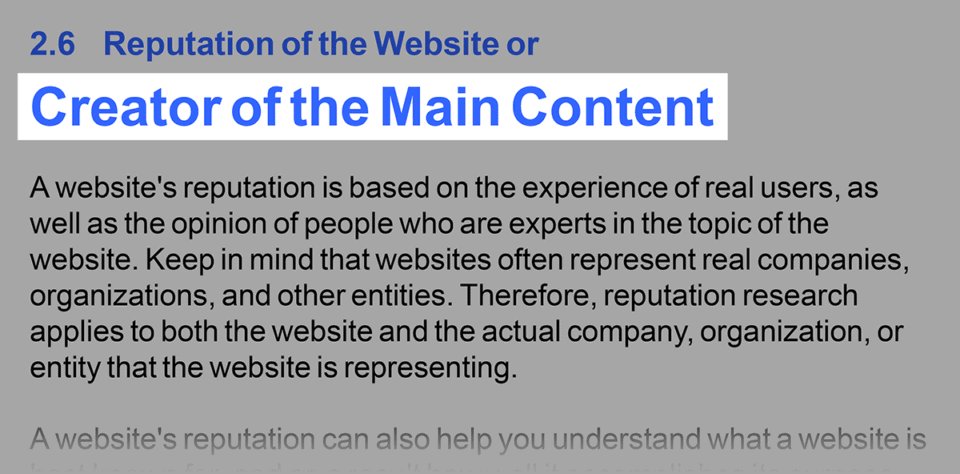Google guidelines – Creator of the main content