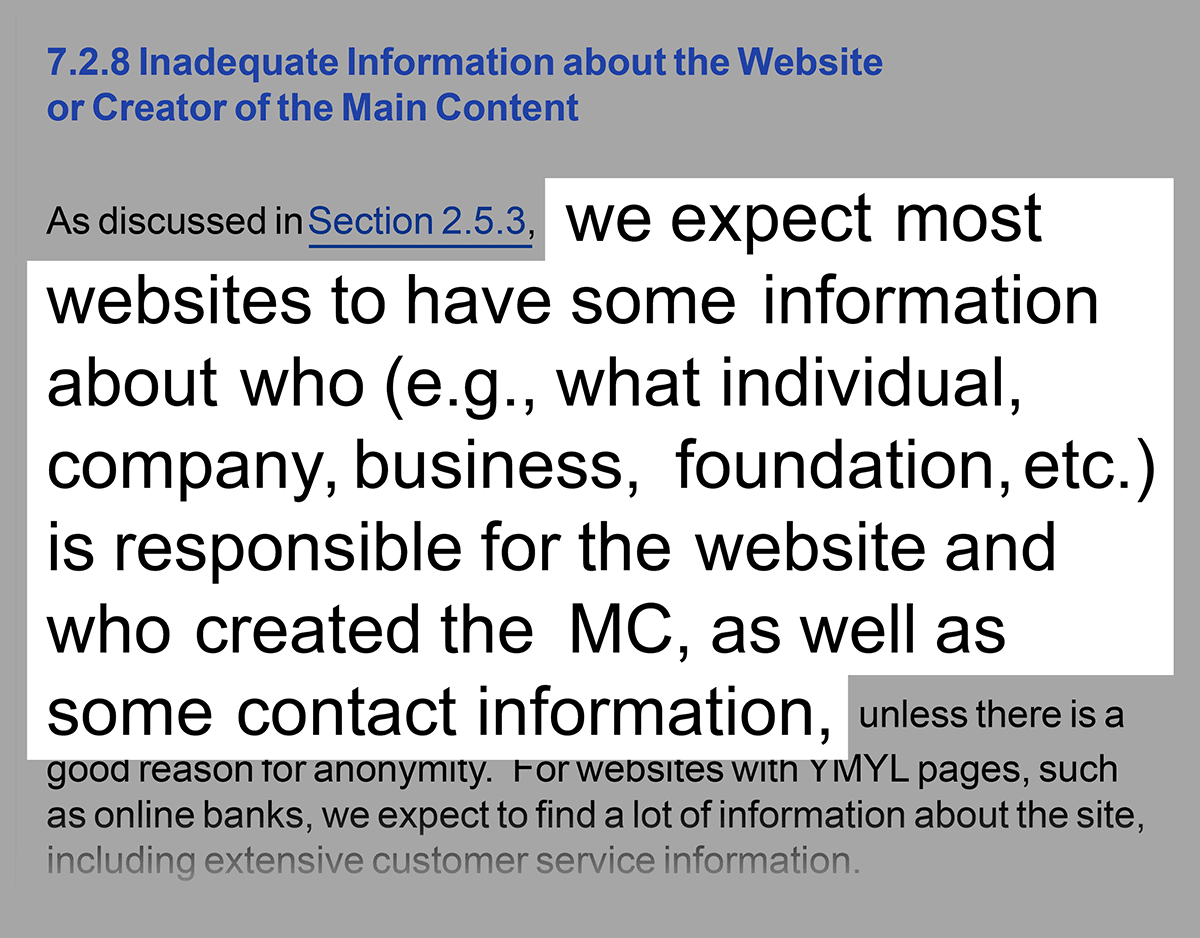 Google guidelines on creators information