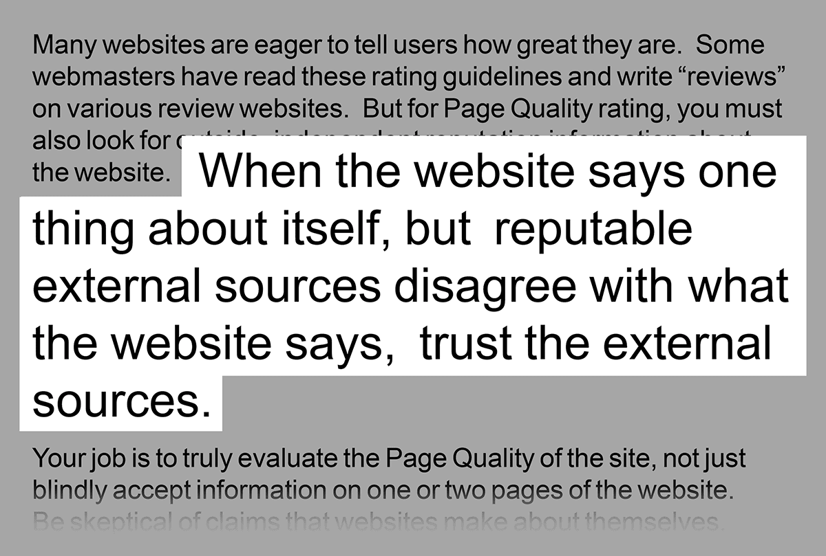 Google guidelines on trusting external sources