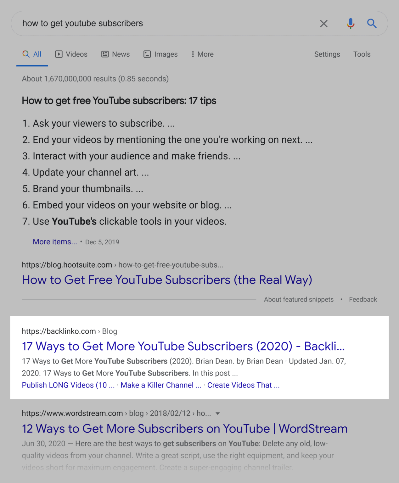 Google SERP – How to get YouTube subscribers