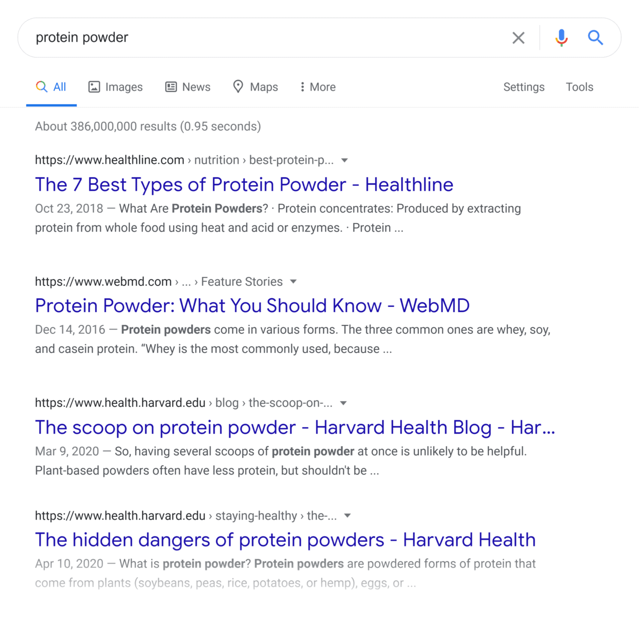 Google SERP – Protein powder