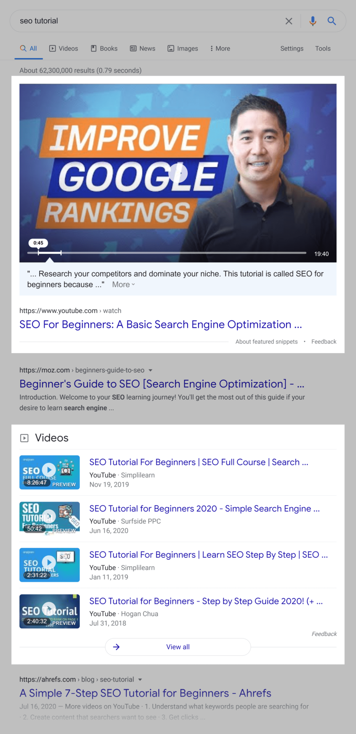 Google SERP – Video results