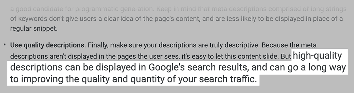 Google suggests well-written descriptions can improve clicks from SERPs