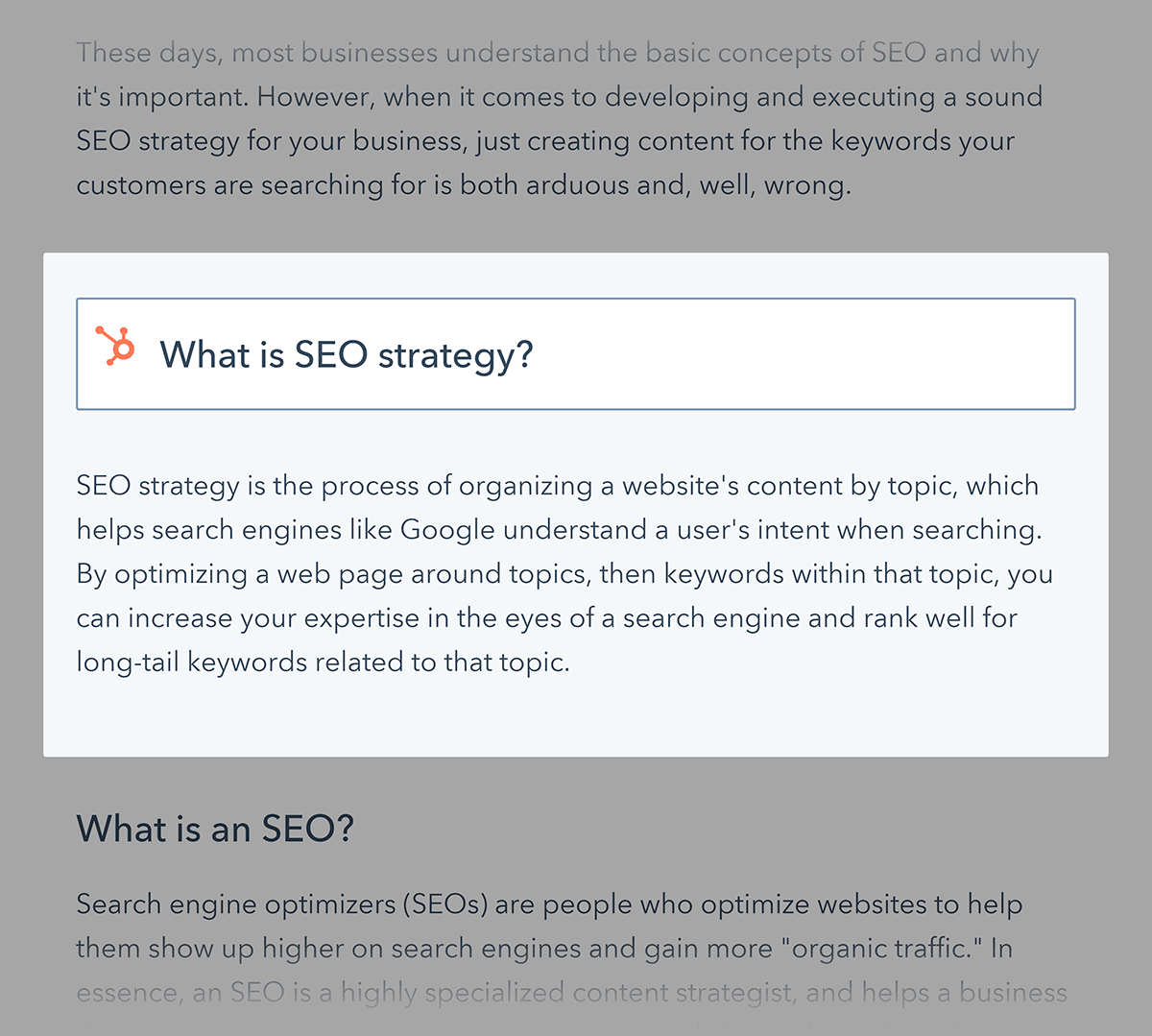 HubSpot featured snippet