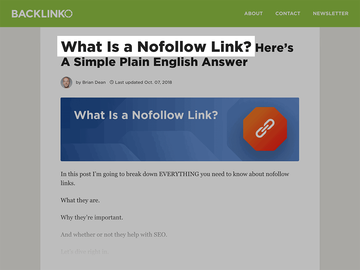 Question title used on Nofollow Link post