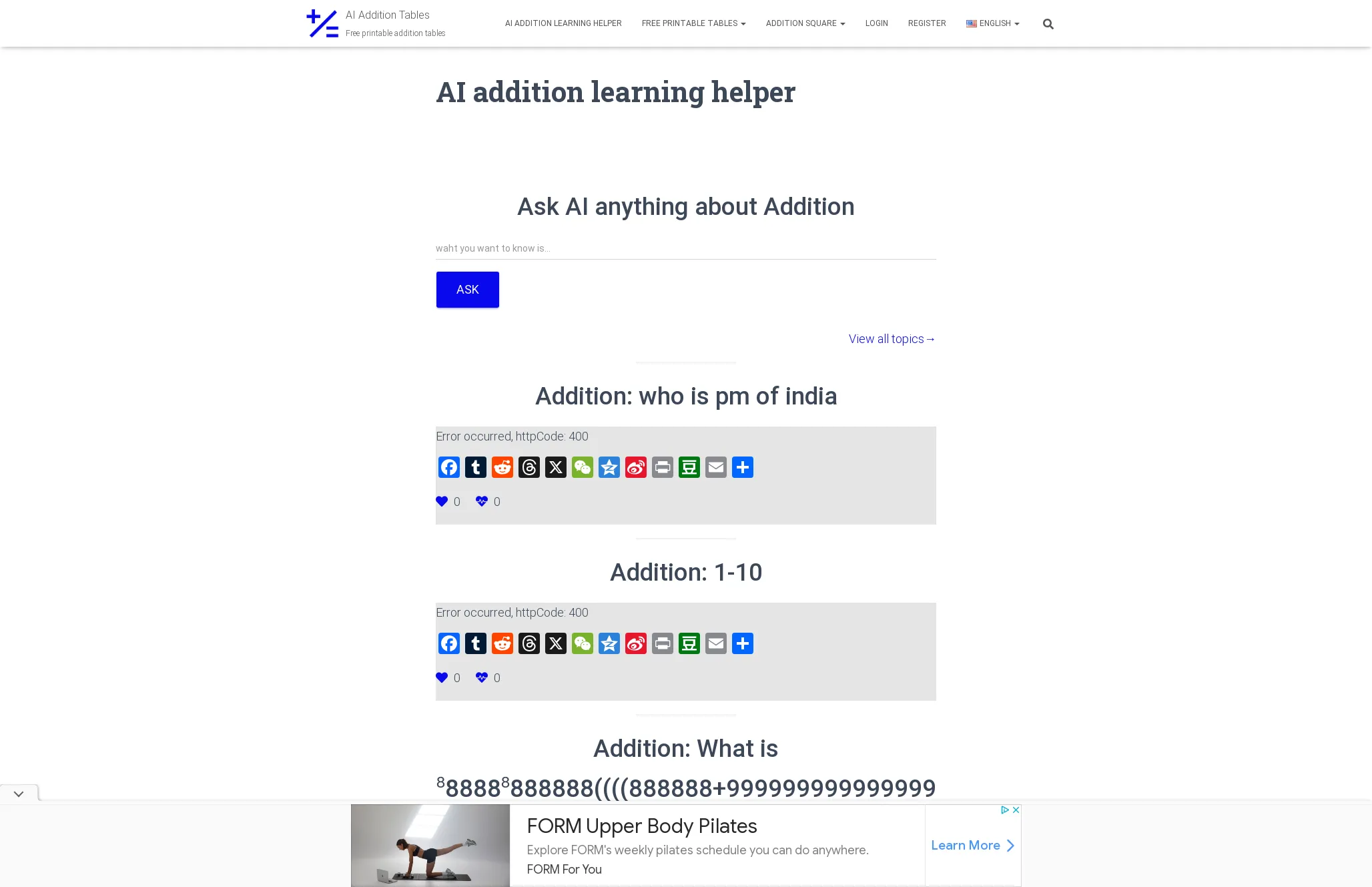 Addition Tables