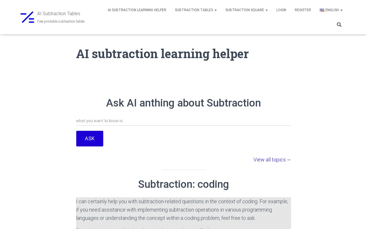 Subtraction Tables